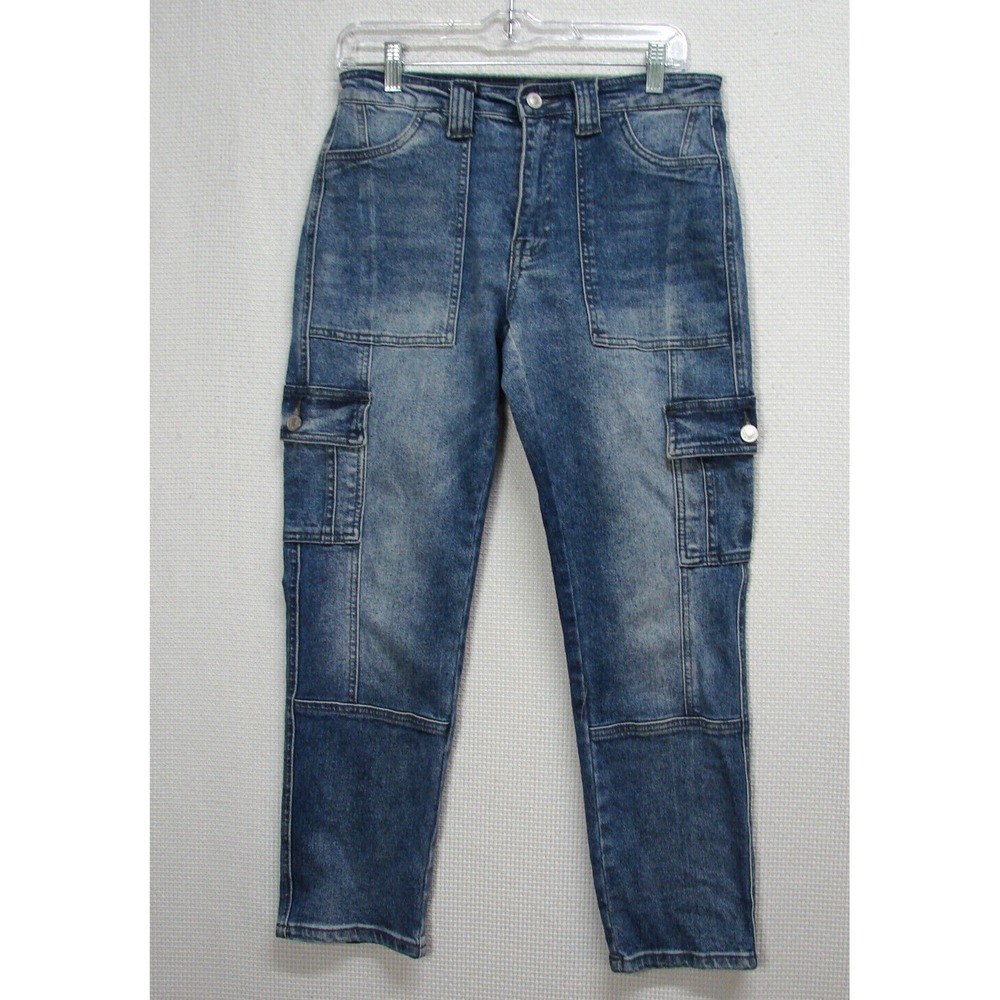 KanCan High Rise Avery Straight Cargo Pants Jeans Size 3/25 Stretch Pockets